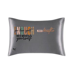 Grey Vegan Silk Affirmation Pillowcase, Satin silky pillow cover