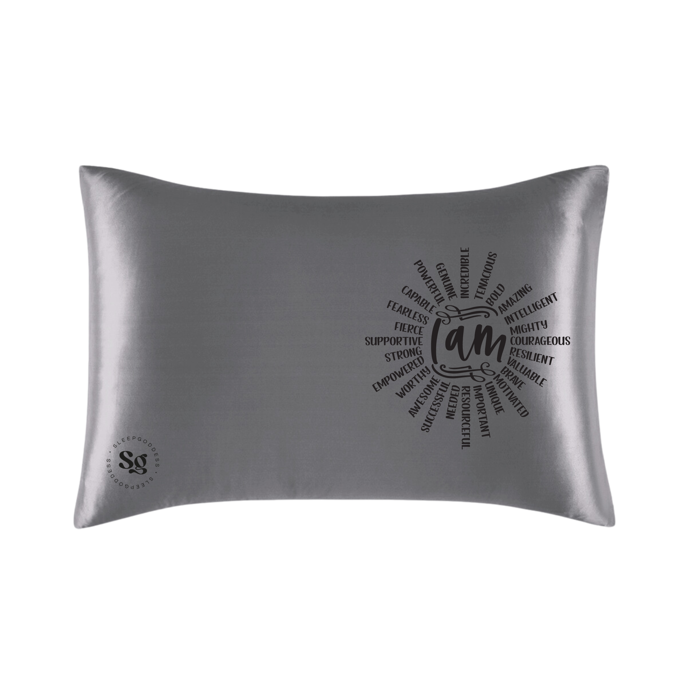 Grey Vegan Silk Affirmation Pillowcase, Satin silky pillow cover