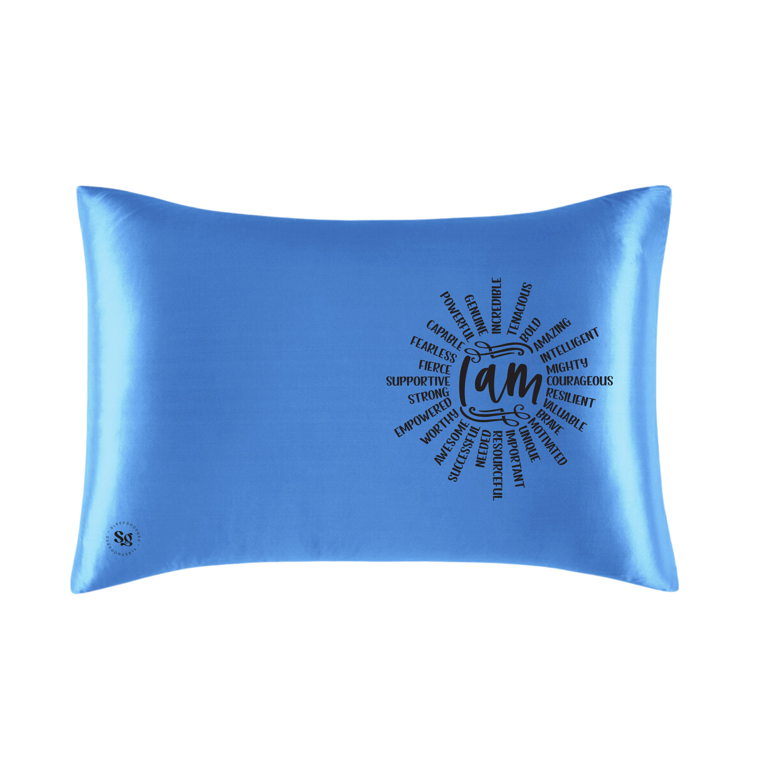 Blue Vegan Silk Affirmation Pillowcase, Satin silky pillow cover