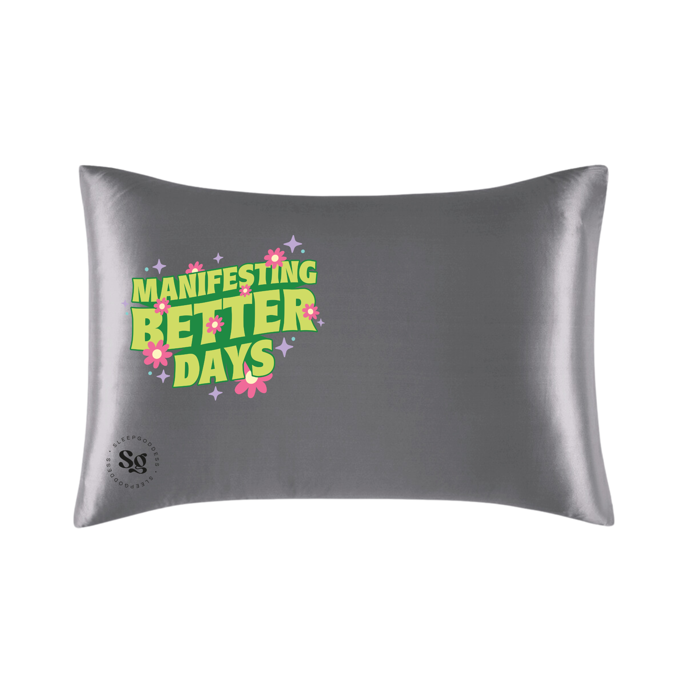 Grey Vegan Silk Affirmation Pillowcase, Satin silky pillow cover