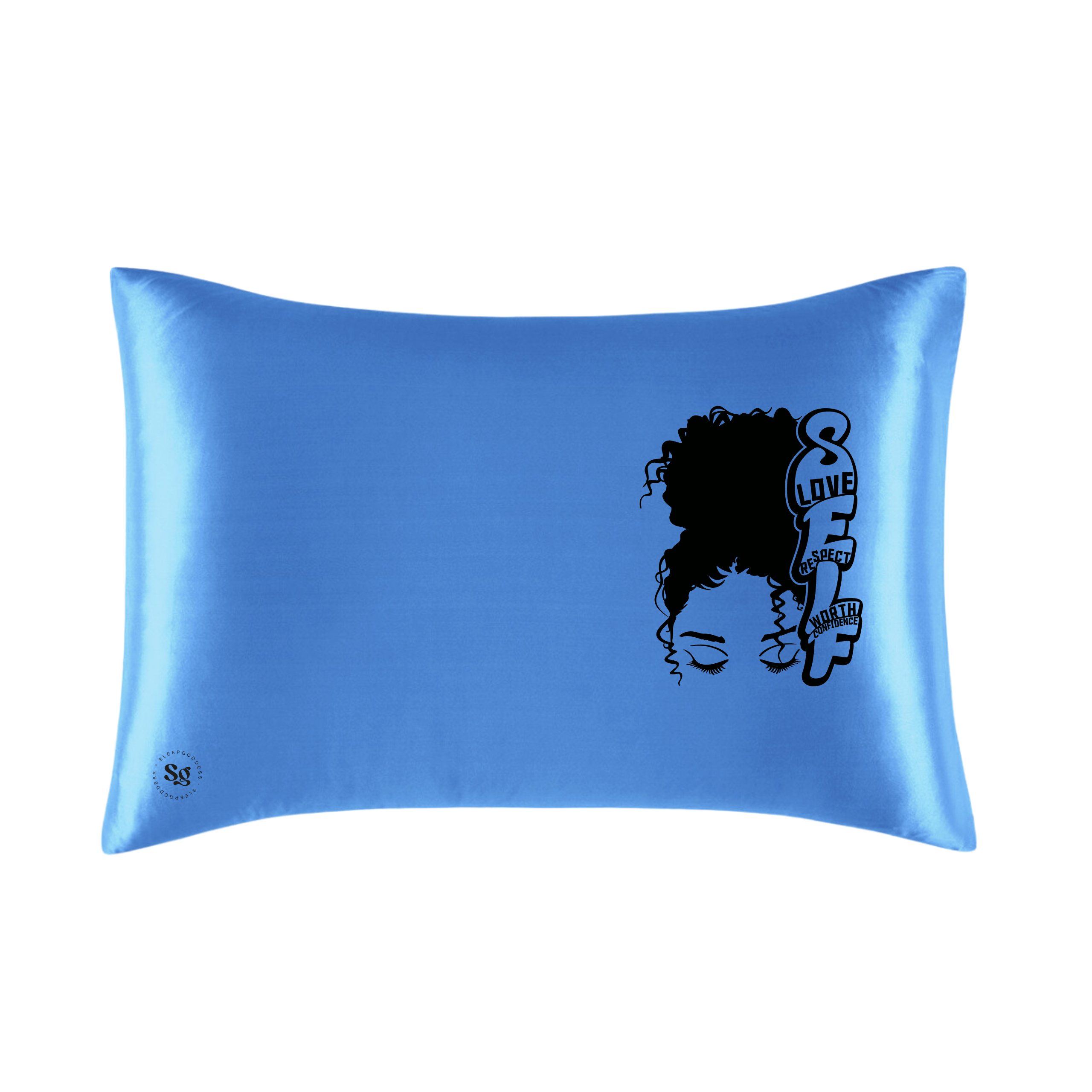 Blue Vegan Silk Affirmation Pillowcase, Satin silky pillow cover