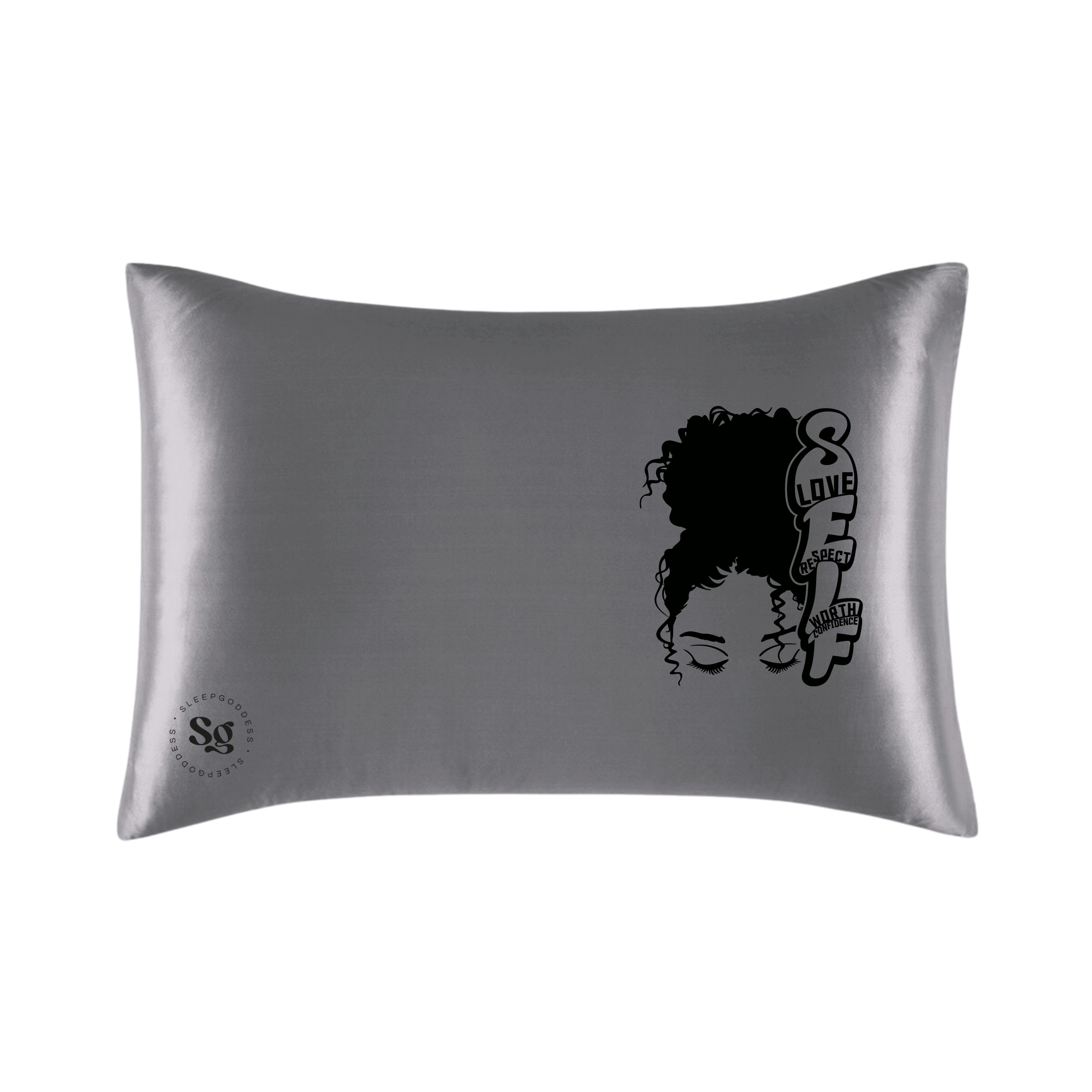 Grey Vegan Silk Affirmation Pillowcase, Satin silky pillow cover