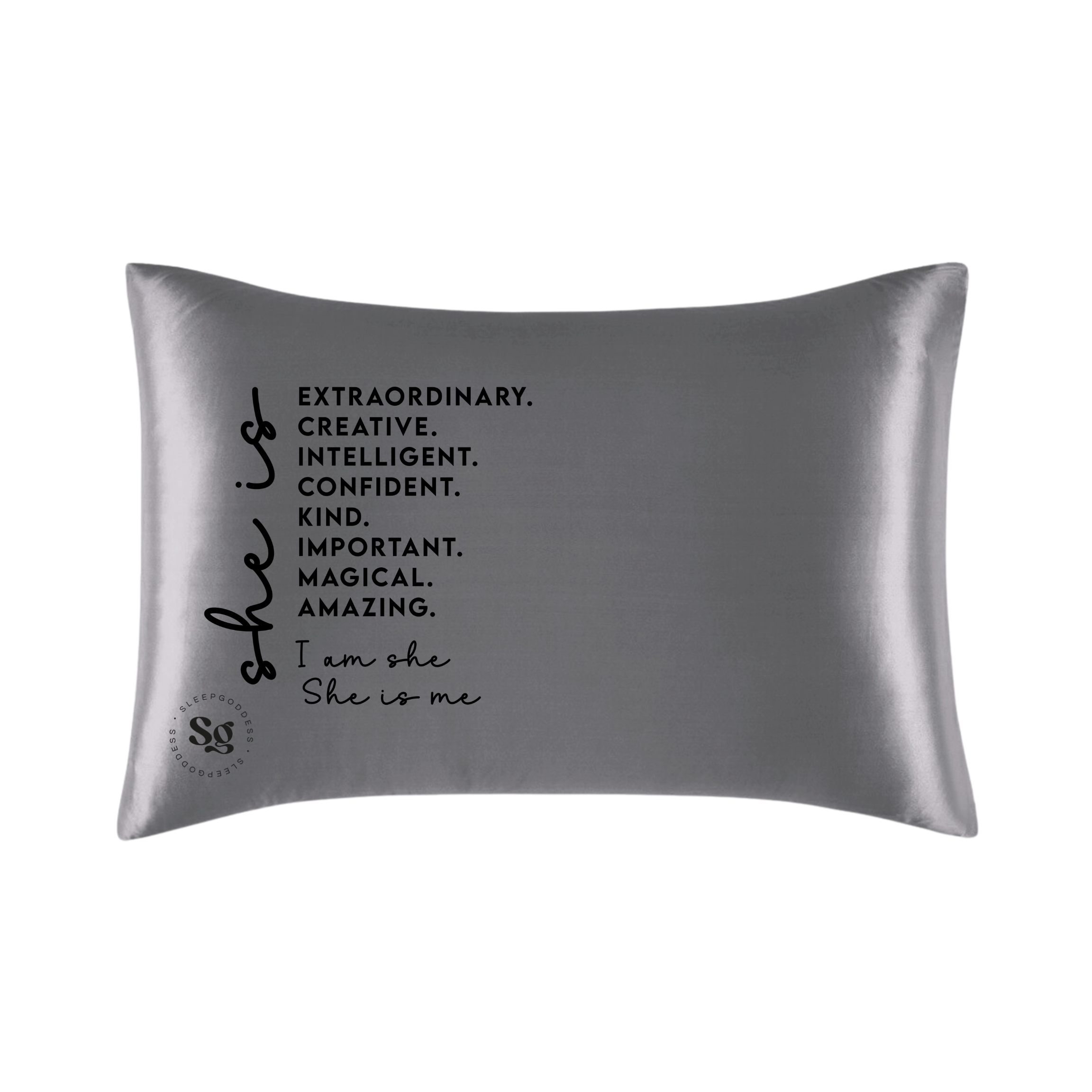 Grey Vegan Silk Affirmation Pillowcase, Satin silky pillow cover