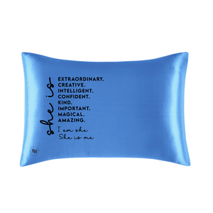 Blue Vegan Silk Affirmation Pillowcase, Satin silky pillow cover